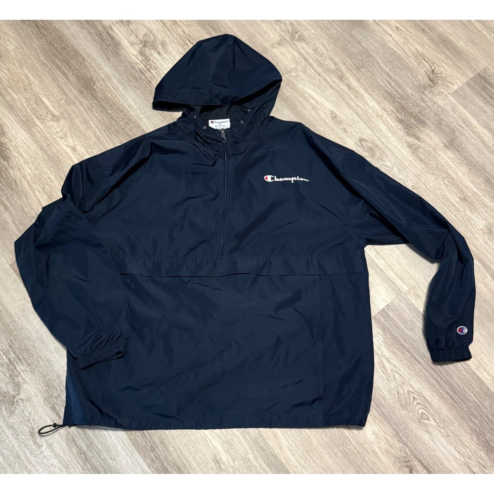 Champion‎ Men Anorak Jacket Pullover Hoodie Navy Blue Size 2XL